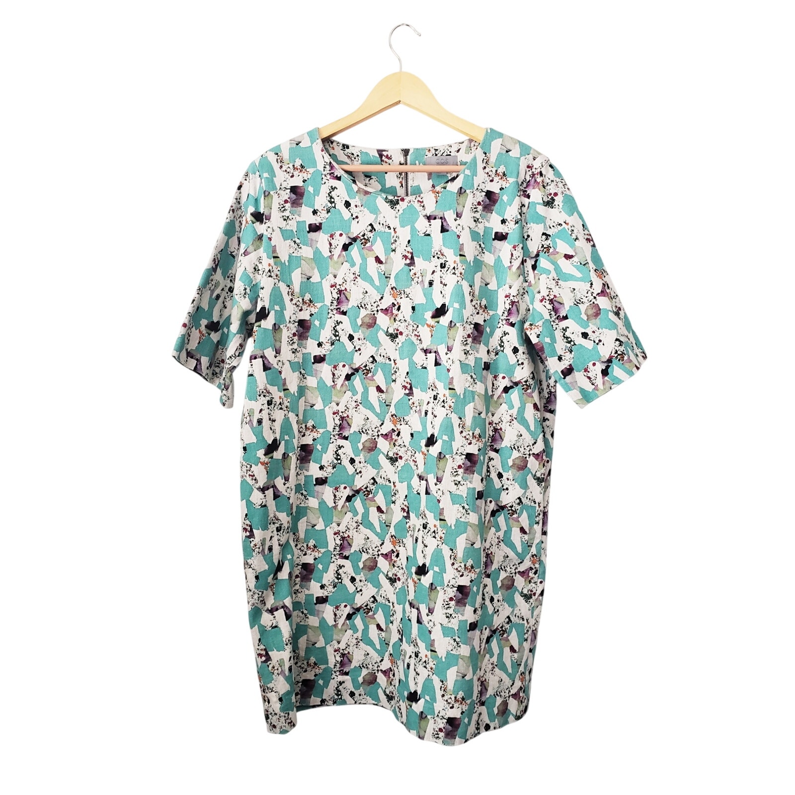 Cos Abstract Geometric Print Stretch Cotton Mini Shift Dress Multicolor Size 14